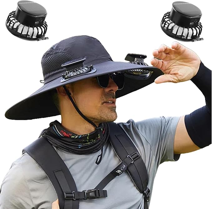 Aidepsek Solar Fan Hat for Men Women,UPF50+ Wide Brim Sun Hats with 2 Built-in Solar Powered Fans for Fishing Outdoor Activities