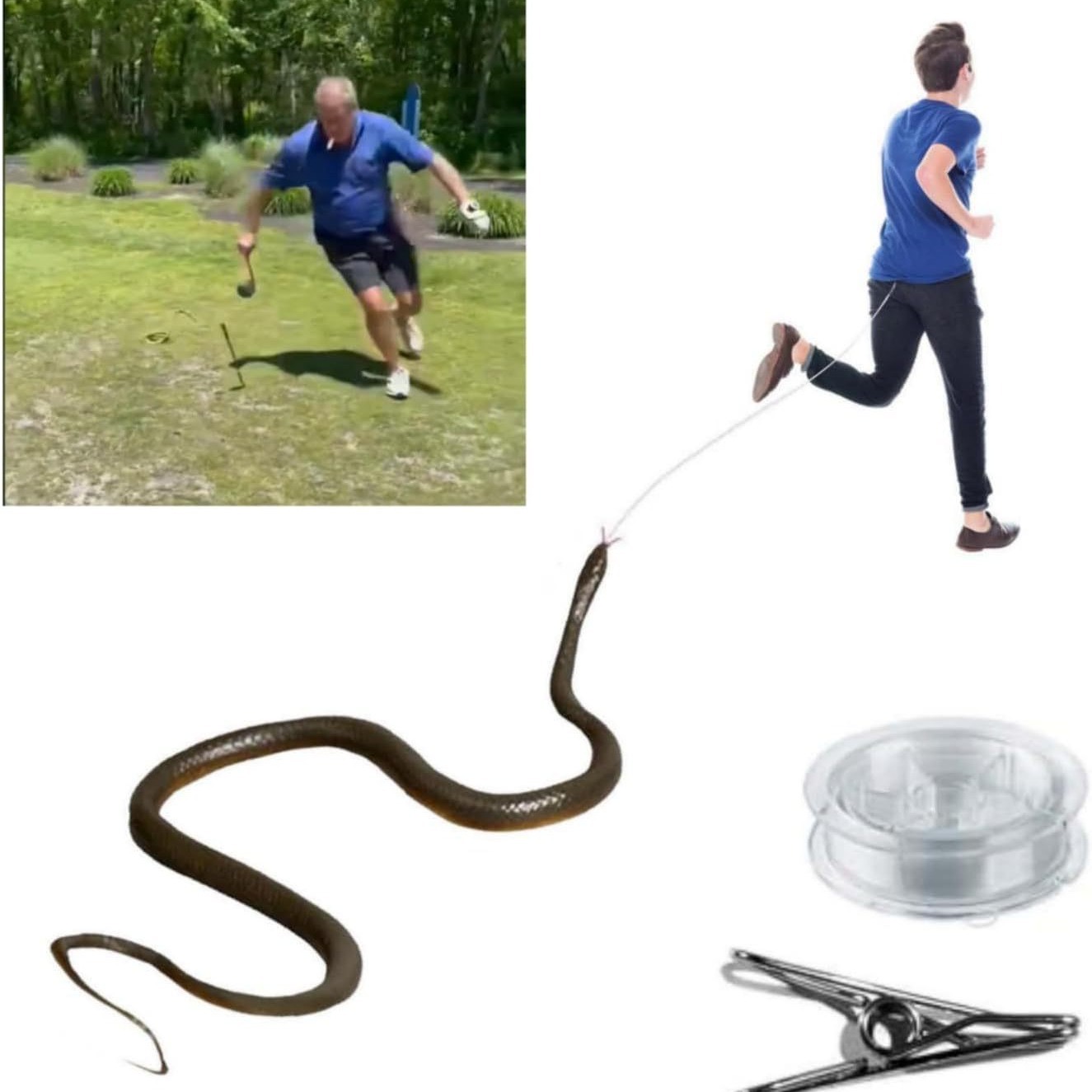Mespluin Golf Snake Prank with String and Clip, Snake On A String Prank, Realistic Snake Prank That Chases People, Cooler Fake Snake Prank Prop for Teasing Friends
