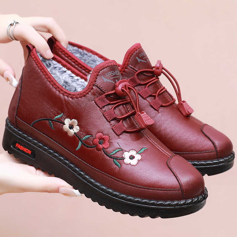 Women‘s Flower Embroidery Non-slip Winter Warm Shoes