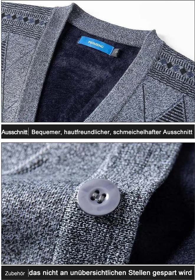 Saphirvogel™ Pelzgefütterte Herrenstrickjacke aus hochwertigem Fleece