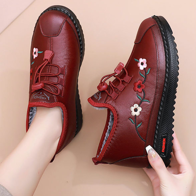 Women‘s Flower Embroidery Non-slip Winter Warm Shoes