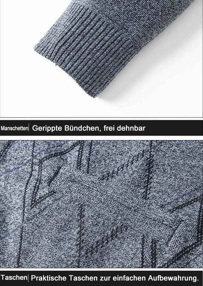 Saphirvogel™ Pelzgefütterte Herrenstrickjacke aus hochwertigem Fleece