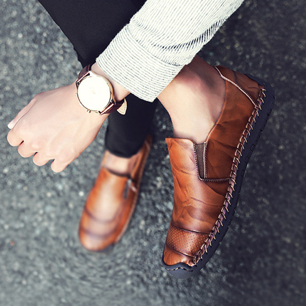 Saphirvogel™ Herren handgefertigt Seite Reißverschluss lässig bequem Leder Loafers