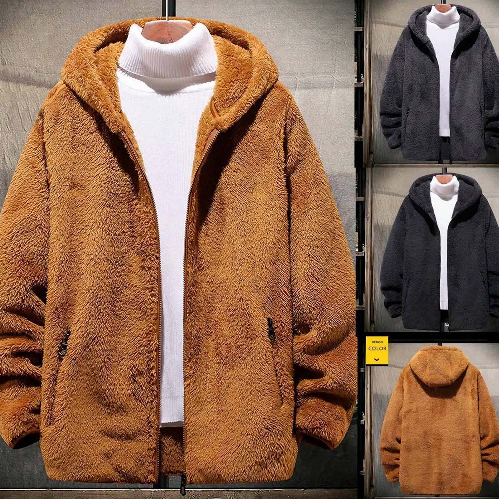 Shobous 2023 Men's Cotton Fleece Coat Velvet Thickened Jacket