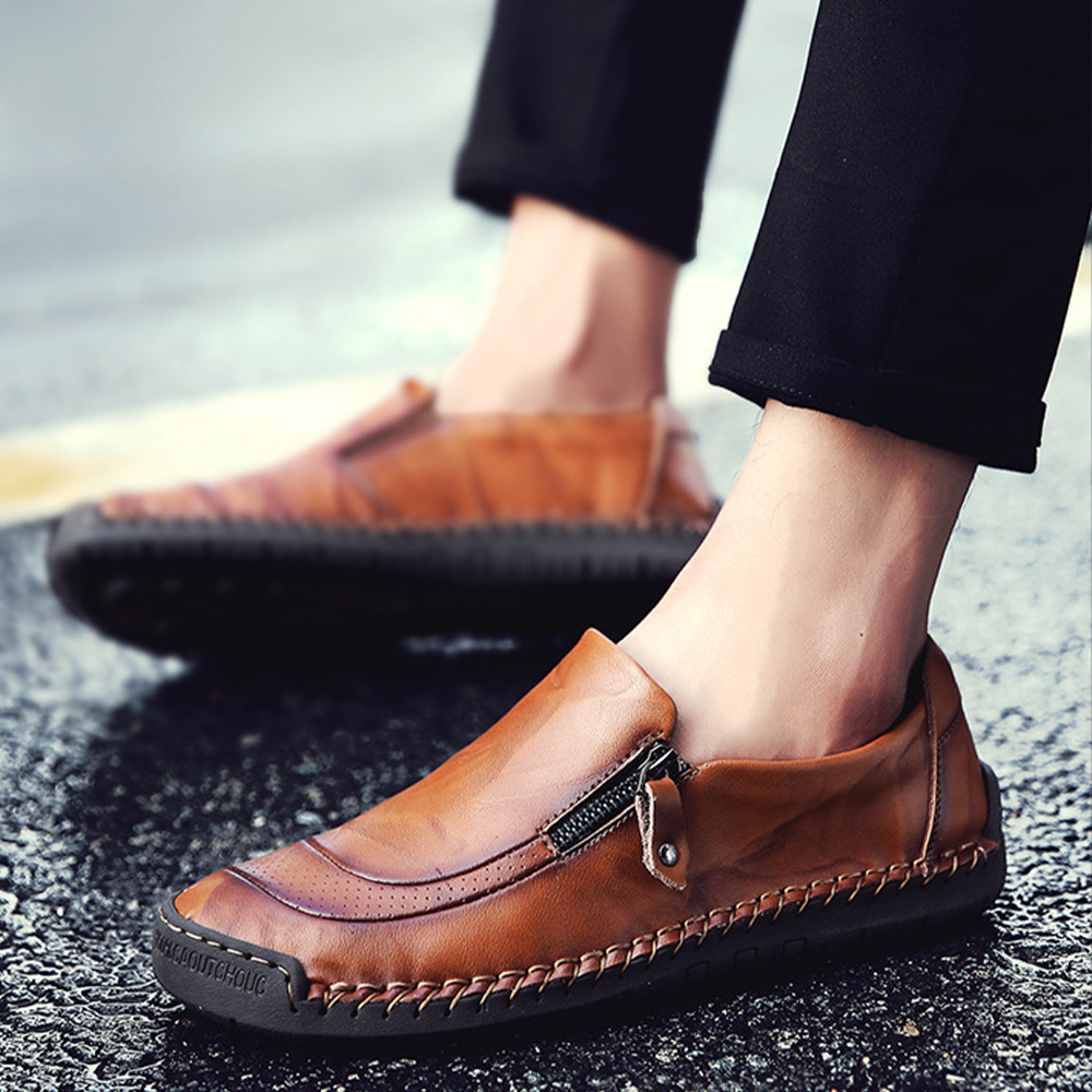 Saphirvogel™ Herren handgefertigt Seite Reißverschluss lässig bequem Leder Loafers