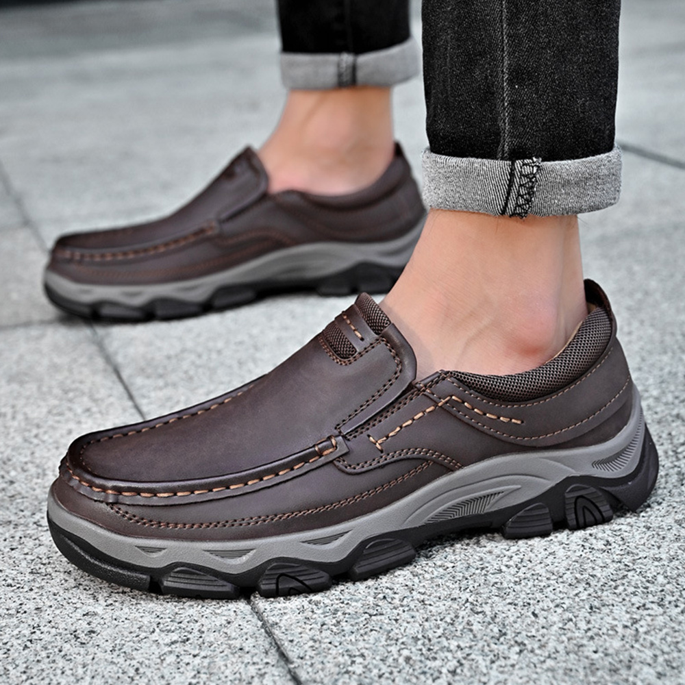 Shobous Men's Genuine Leather Slip On Loafers