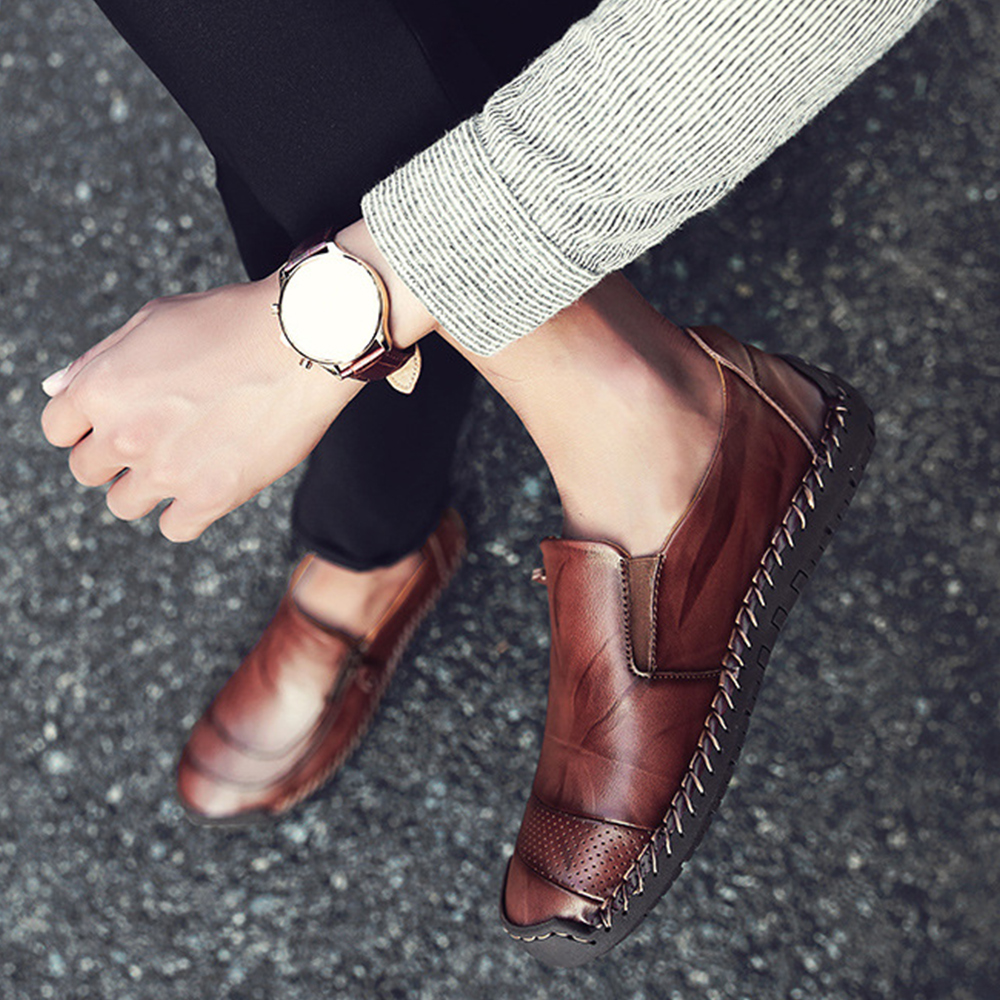 Saphirvogel™ Herren handgefertigt Seite Reißverschluss lässig bequem Leder Loafers