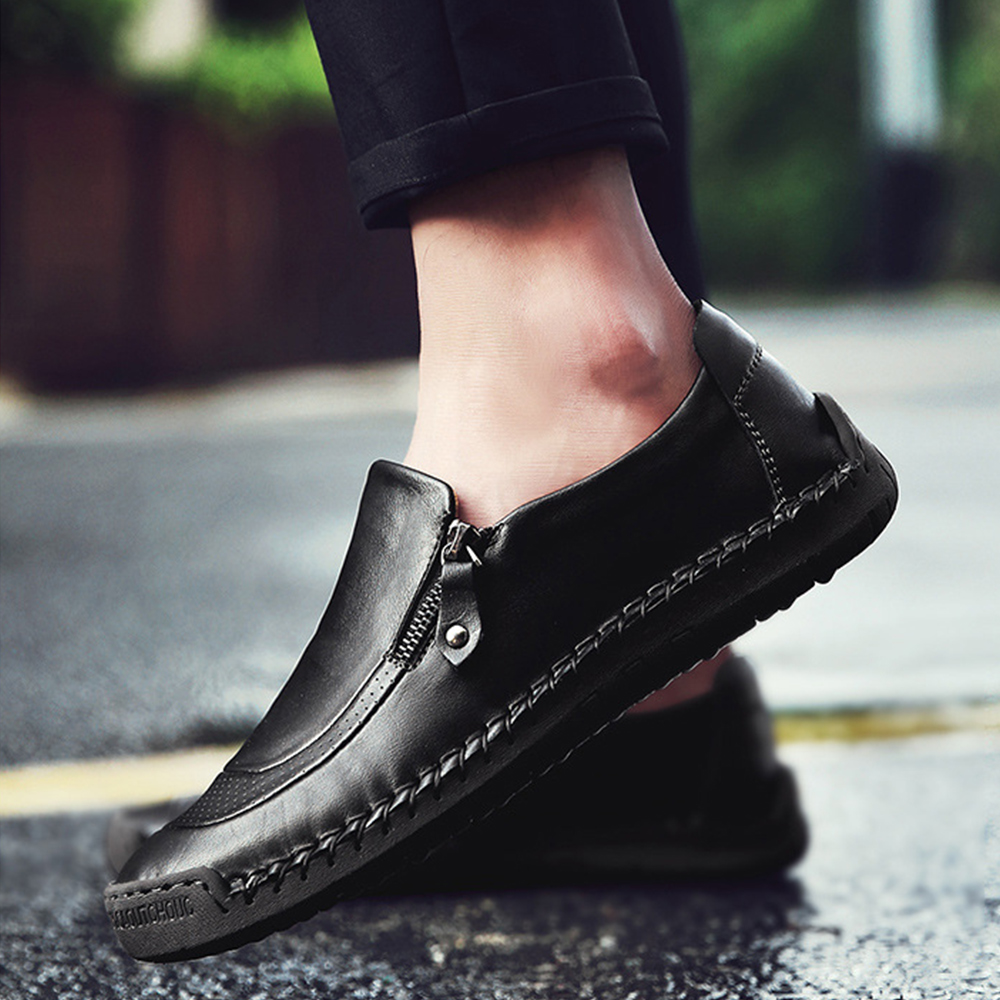 Saphirvogel™ Herren handgefertigt Seite Reißverschluss lässig bequem Leder Loafers