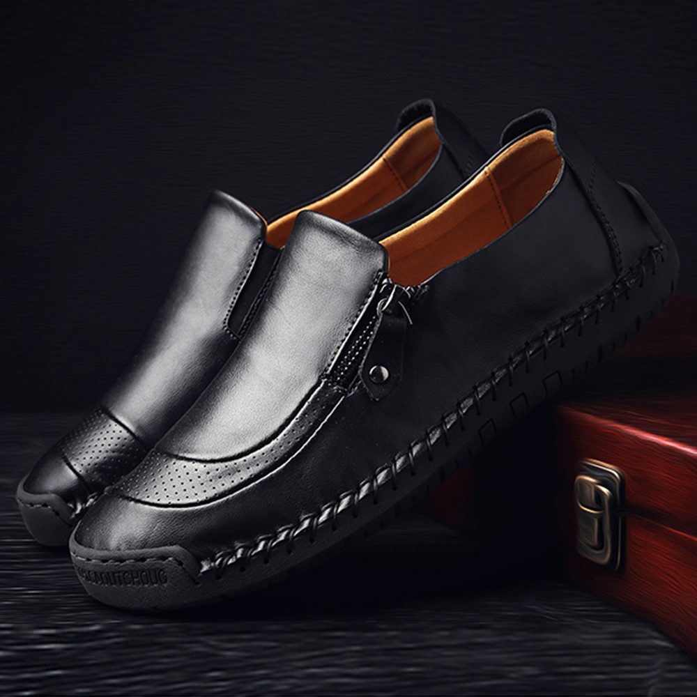 Saphirvogel™ Herren handgefertigt Seite Reißverschluss lässig bequem Leder Loafers