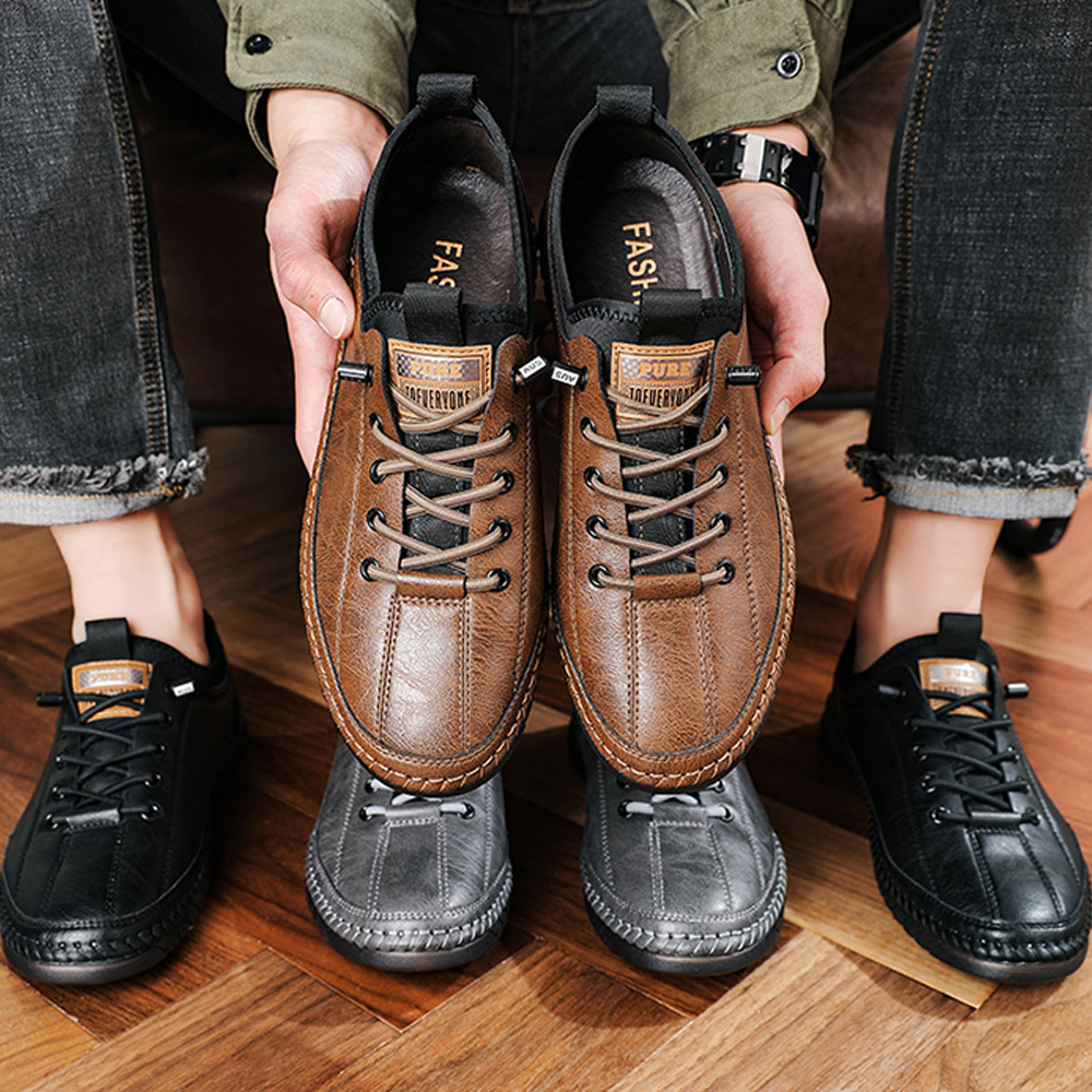 Shobous Men's Handmade Soft Leather Loafers