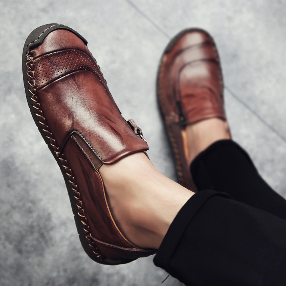 Saphirvogel™ Herren handgefertigt Seite Reißverschluss lässig bequem Leder Loafers