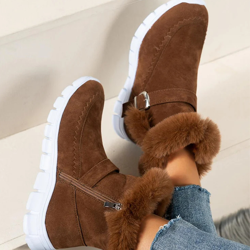Shobous Women‘s Winter Fluffy Belt Buckle Snow Boots