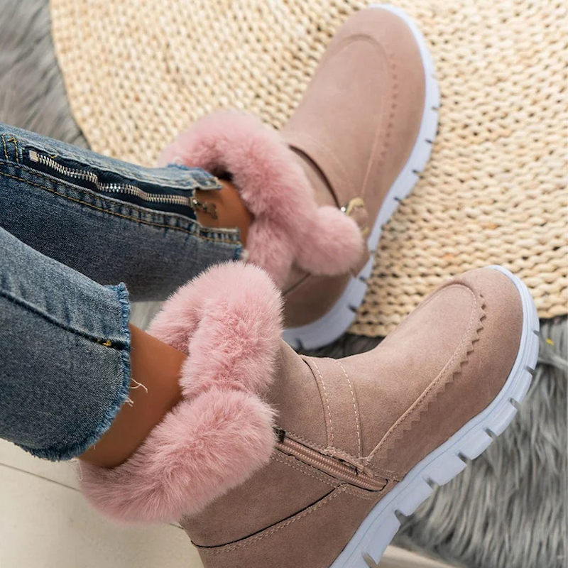 Shobous Women‘s Winter Fluffy Belt Buckle Snow Boots