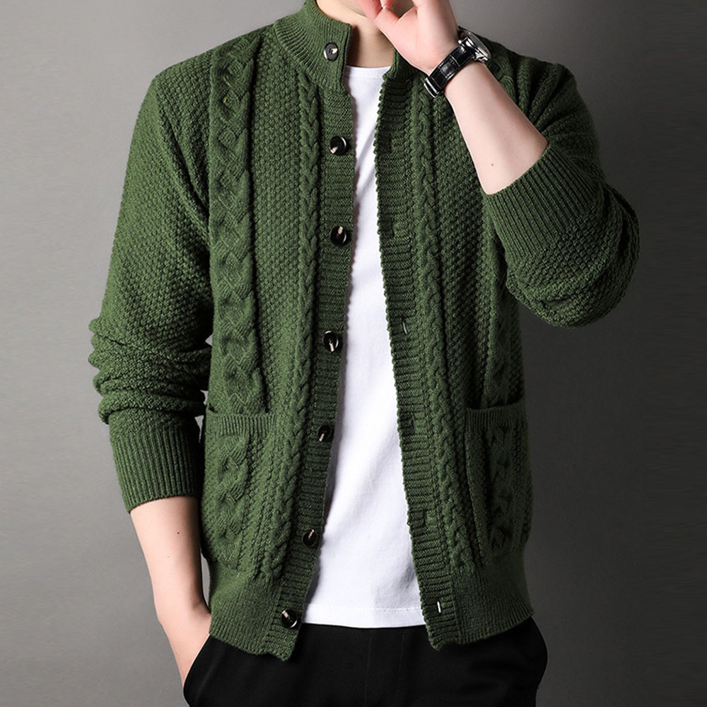 Saphirvogel™ Herren Twist Stehkragen Knopf-Taschen-Strickjacke Pullover