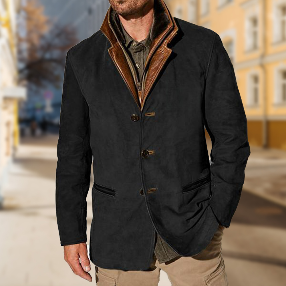 Saphirvogel™ Herren Casual Vintage Outdoor Tasche Plain Revers Fleece Jacke