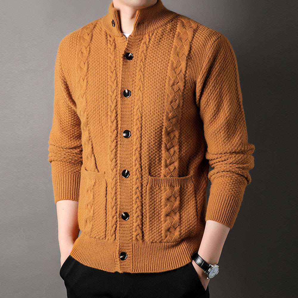 Saphirvogel™ Herren Twist Stehkragen Knopf-Taschen-Strickjacke Pullover