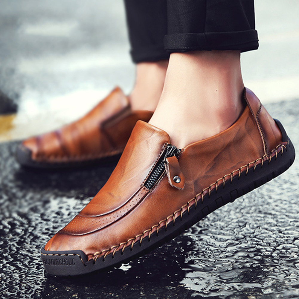 Saphirvogel™ Herren handgefertigt Seite Reißverschluss lässig bequem Leder Loafers