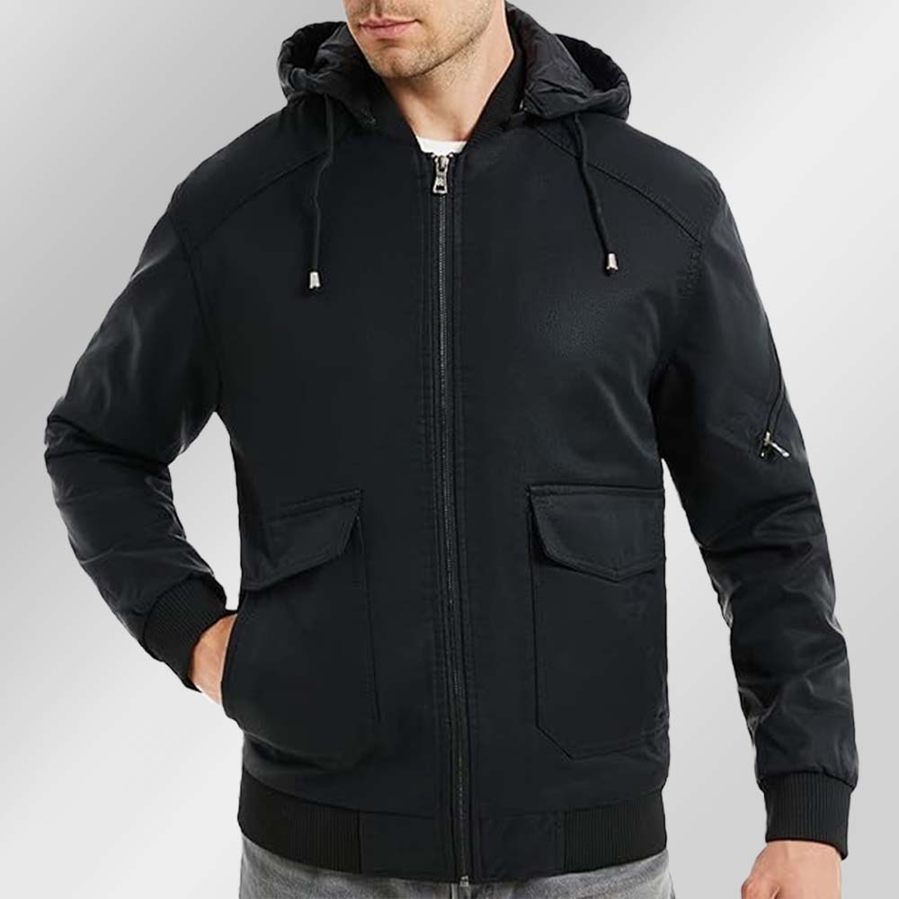 Saphirvogel™ Lose Herrenjacke mit Kapuze und mehreren Taschen Verdickter Ledermantel