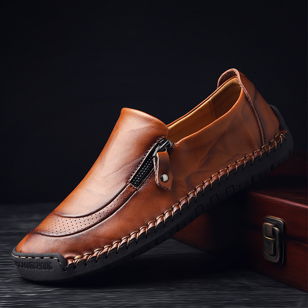 Saphirvogel™ Herren handgefertigt Seite Reißverschluss lässig bequem Leder Loafers