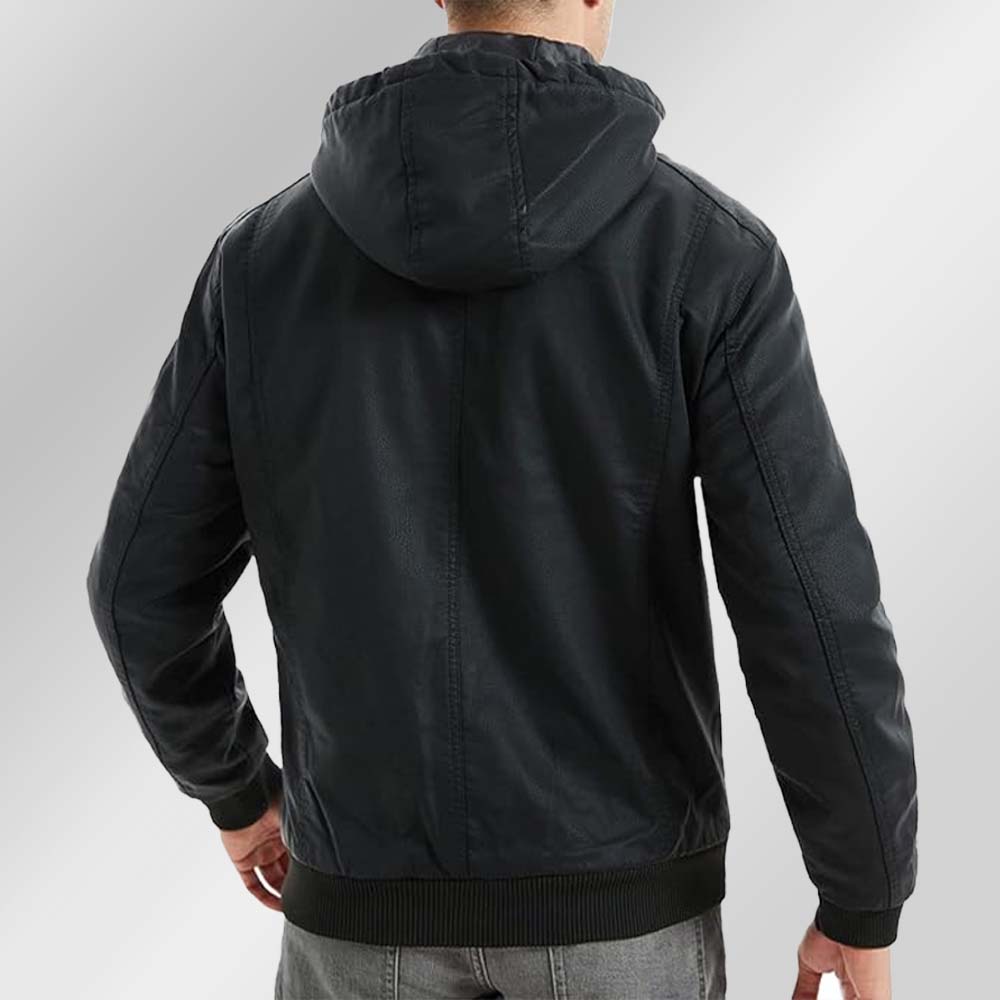 Saphirvogel™ Lose Herrenjacke mit Kapuze und mehreren Taschen Verdickter Ledermantel