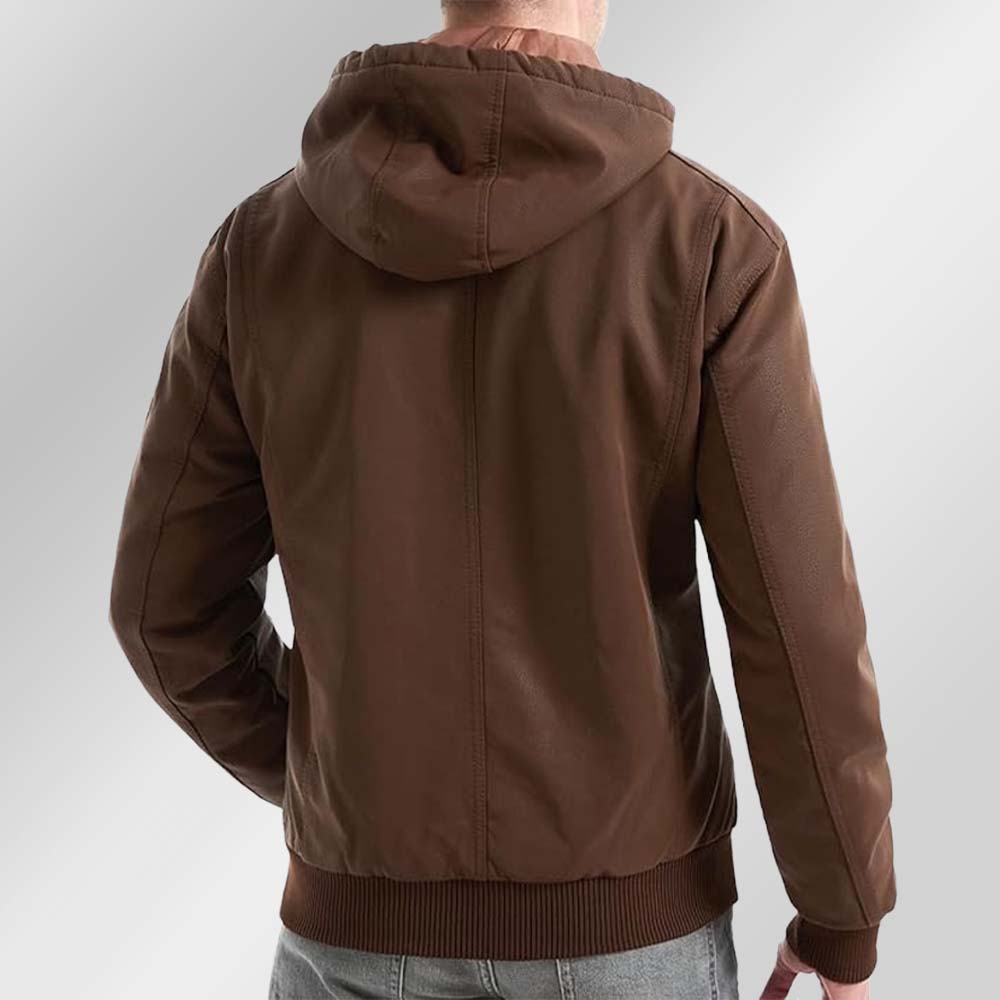 Saphirvogel™ Lose Herrenjacke mit Kapuze und mehreren Taschen Verdickter Ledermantel