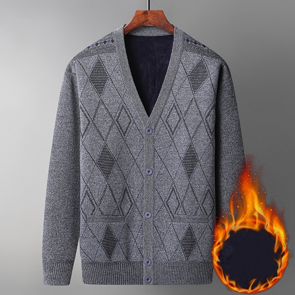 Saphirvogel™ Pelzgefütterte Herrenstrickjacke aus hochwertigem Fleece