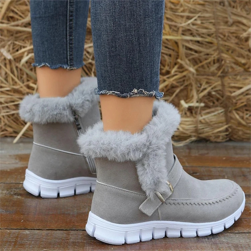 Shobous Women‘s Winter Fluffy Belt Buckle Snow Boots