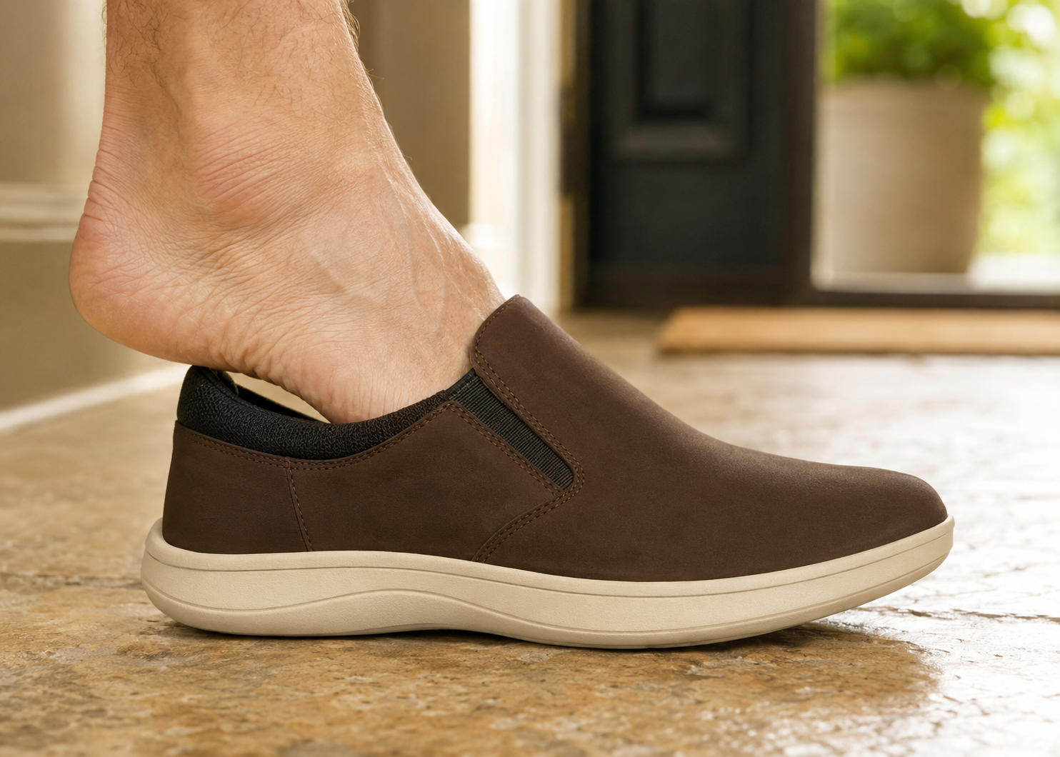 Mature man walking outdoors in StepReady walking shoes