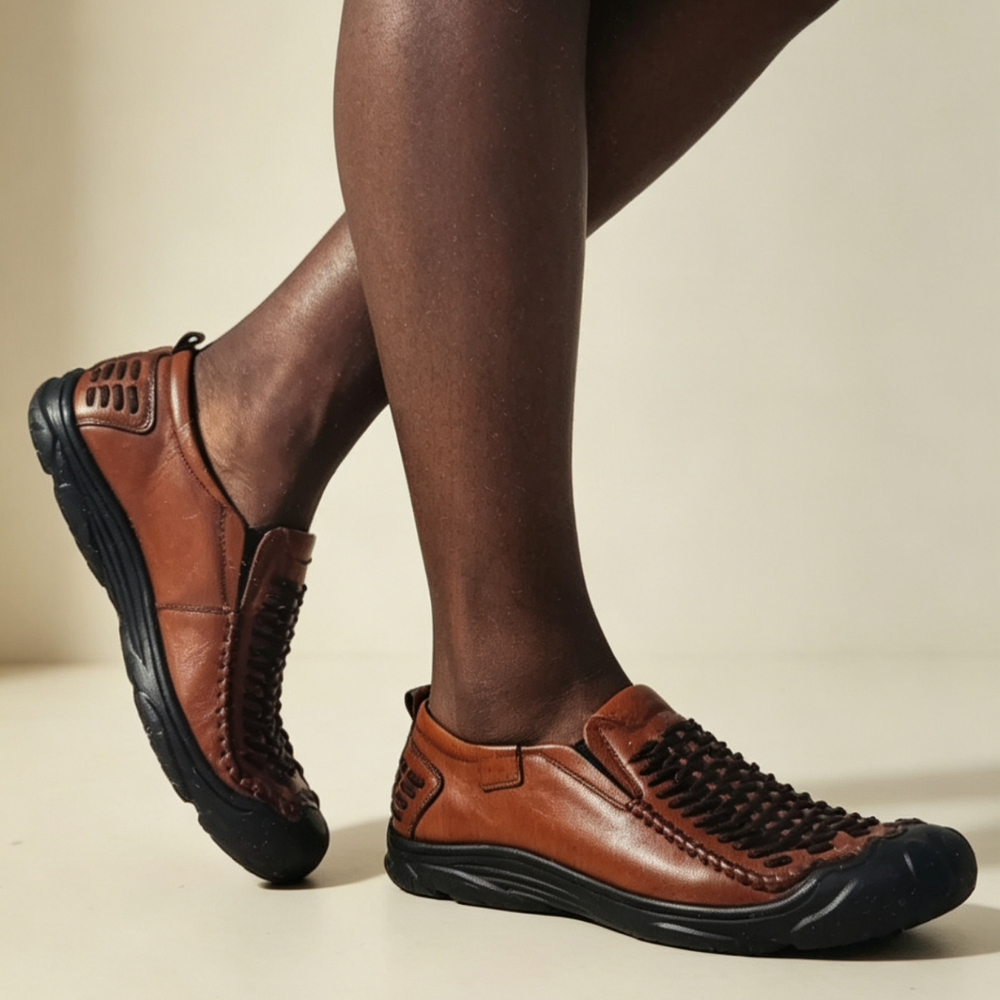 Men’s Premium Brown Woven Leather Loafers