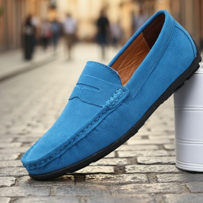 Men's Blue Faux Suede Driving Loafers – Lightweight