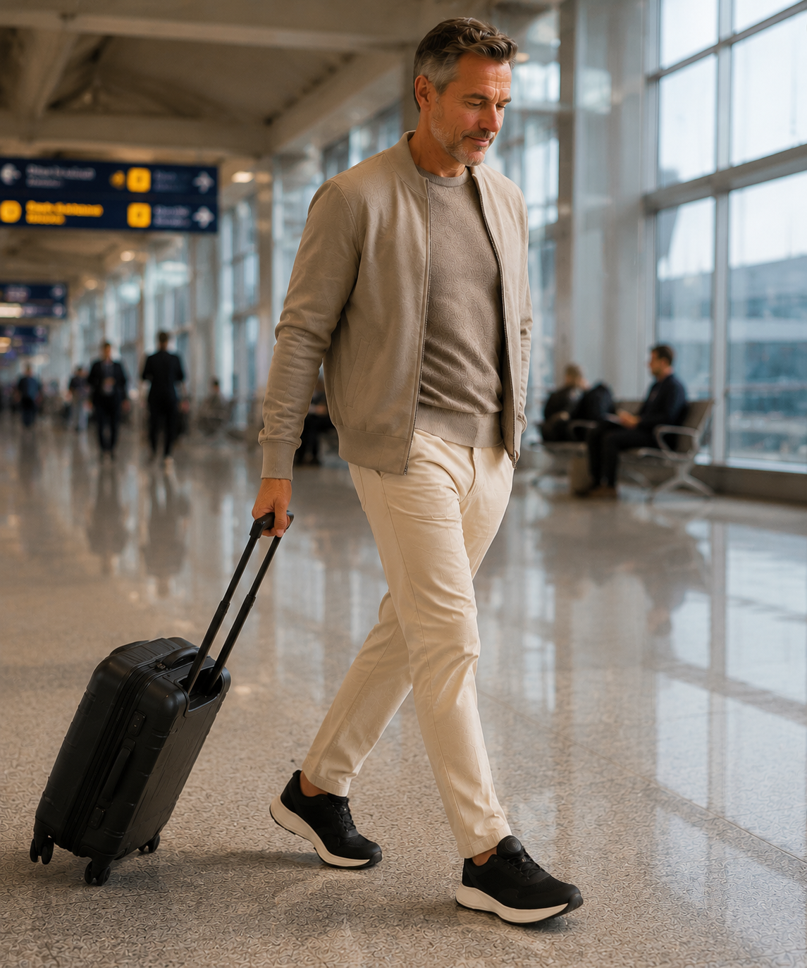 Airport walking without bending down