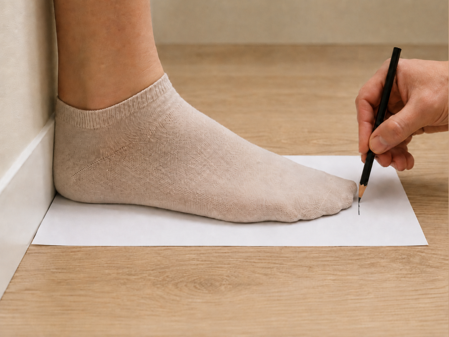 Marking the longest toe while the heel stays against the wall