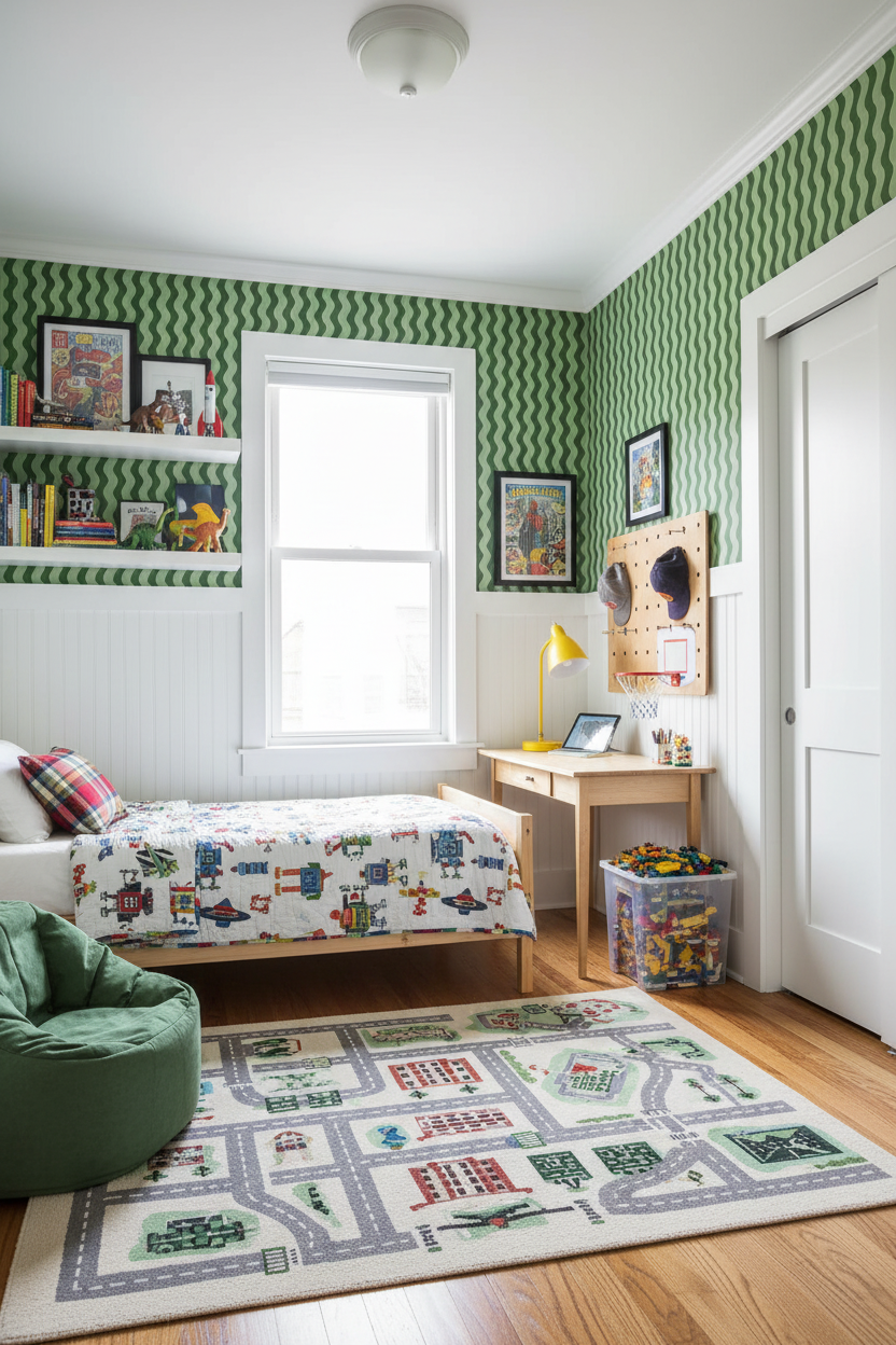 Ziggy Stripe Wallpaper, green and sage