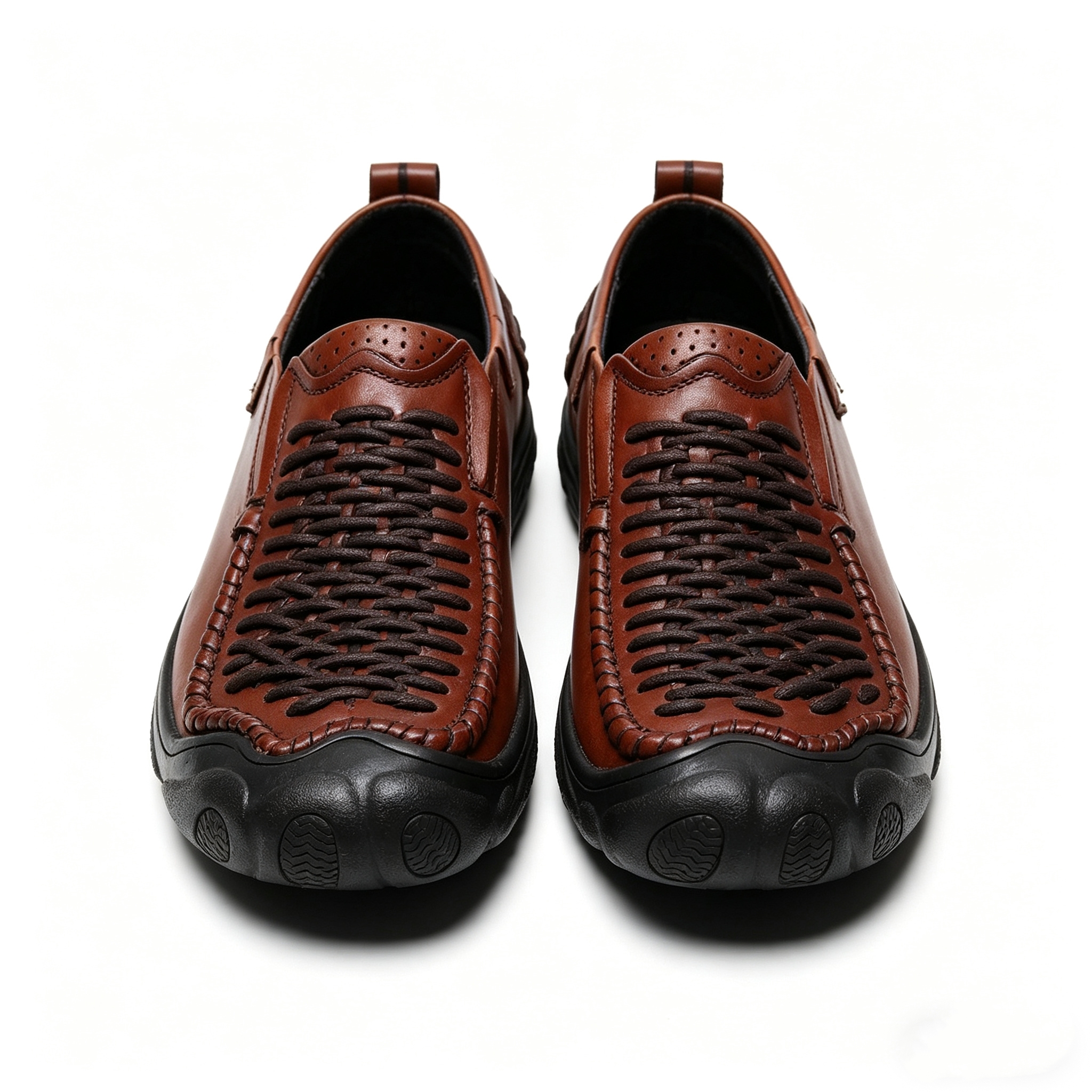 Men’s Premium Brown Woven Leather Loafers