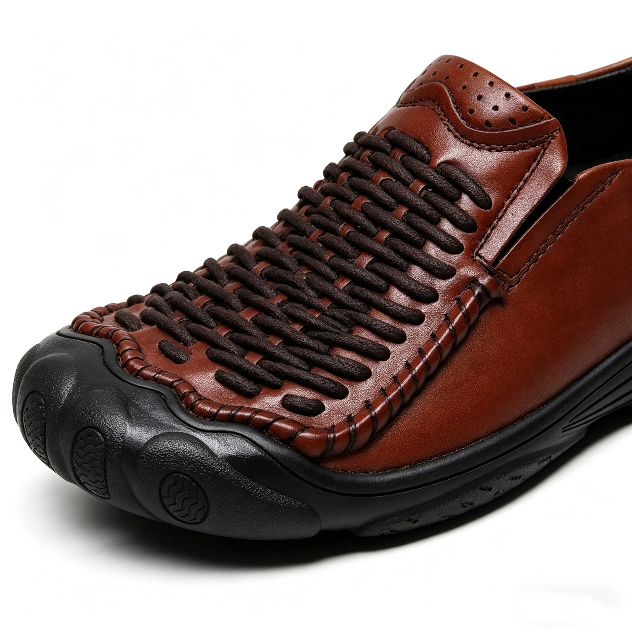 Men’s Premium Brown Woven Leather Loafers