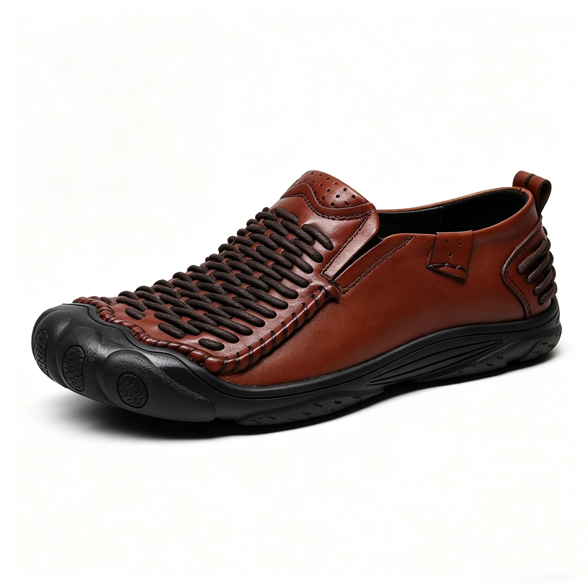 Men’s Premium Brown Woven Leather Loafers