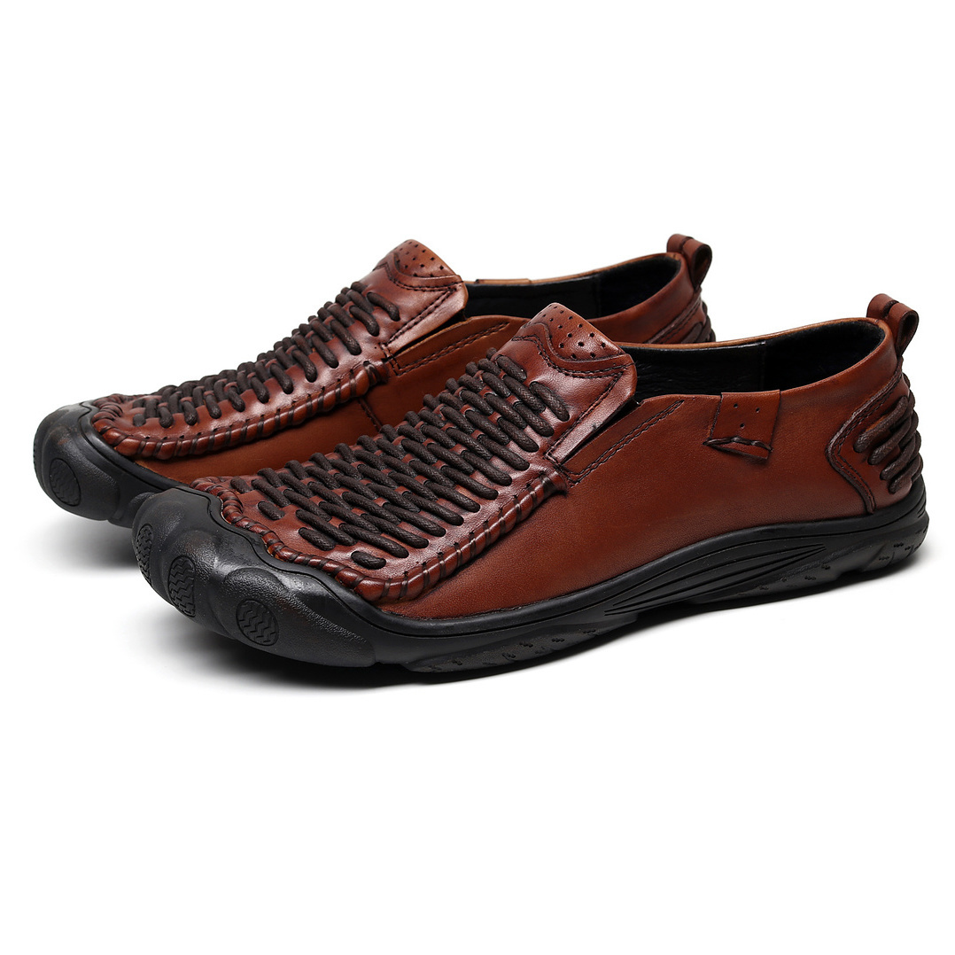 Men’s Premium Brown Woven Leather Loafers