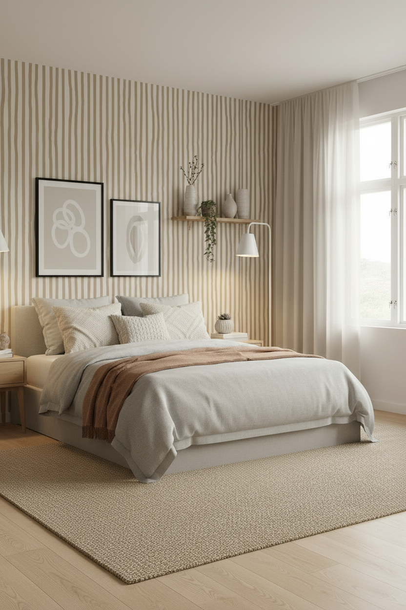 Dolce Stripe Wallpaper, off-white and tan
