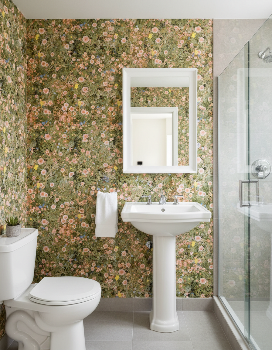 Cali Flowers Wallpaper, peachy green