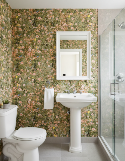Cali Flowers Wallpaper, peachy green