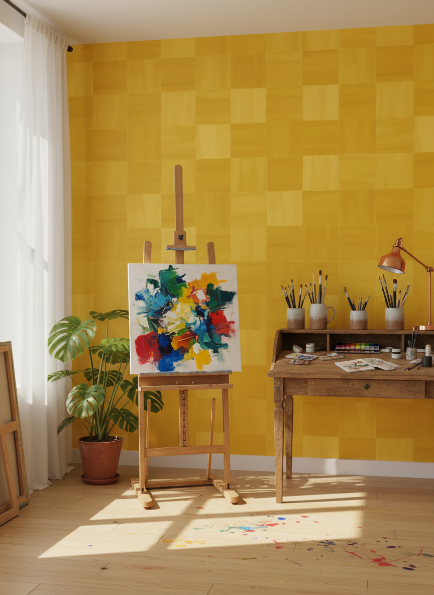 Zellige Wallpaper, mustard