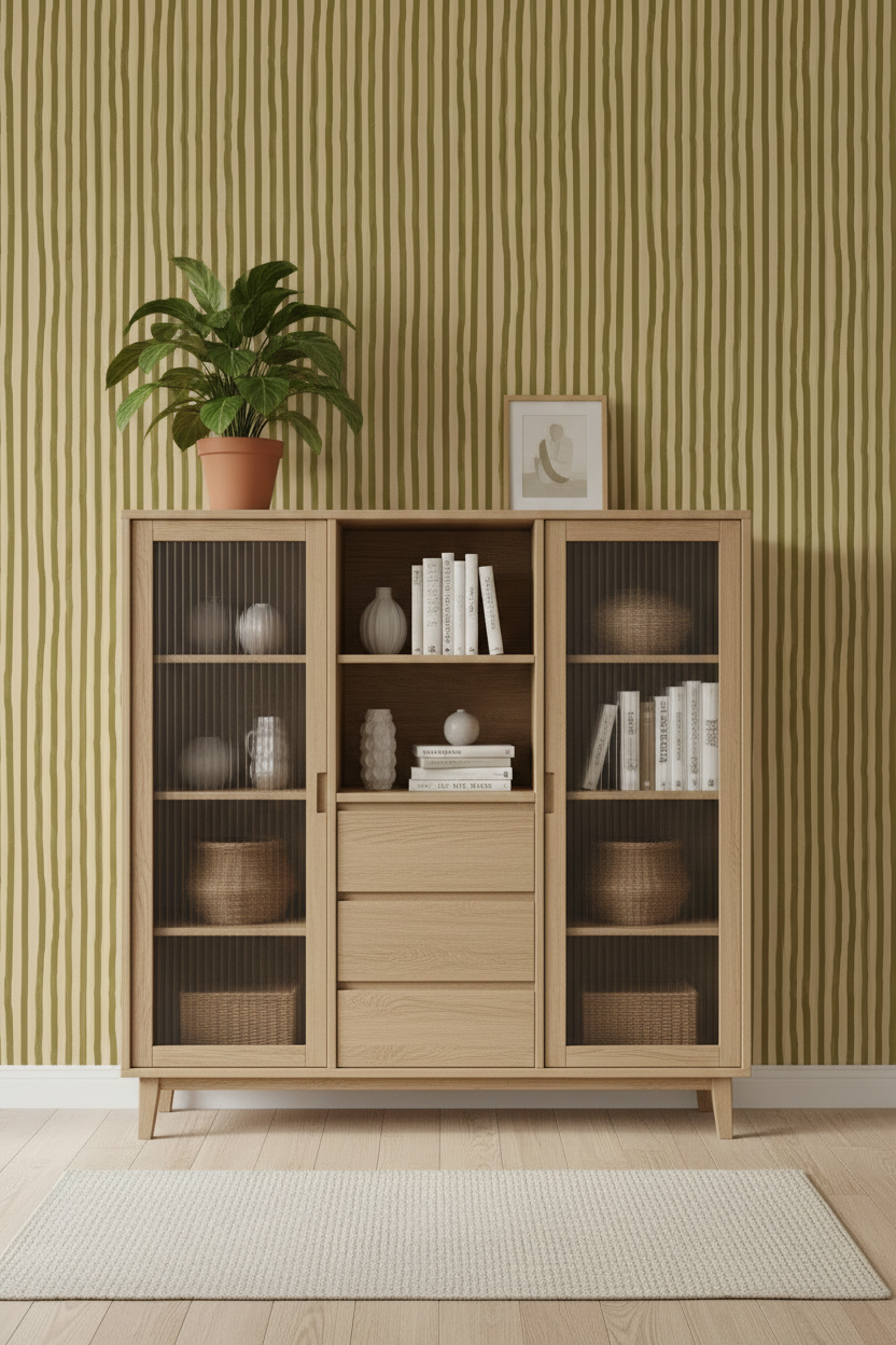 Dolce Stripe Wallpaper, peach and chartreuse