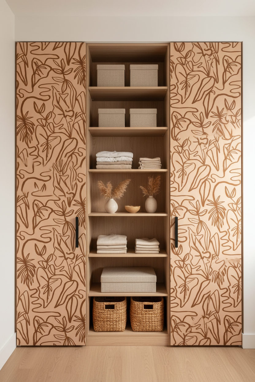 Inked Foliage Wallpaper, peach and rust