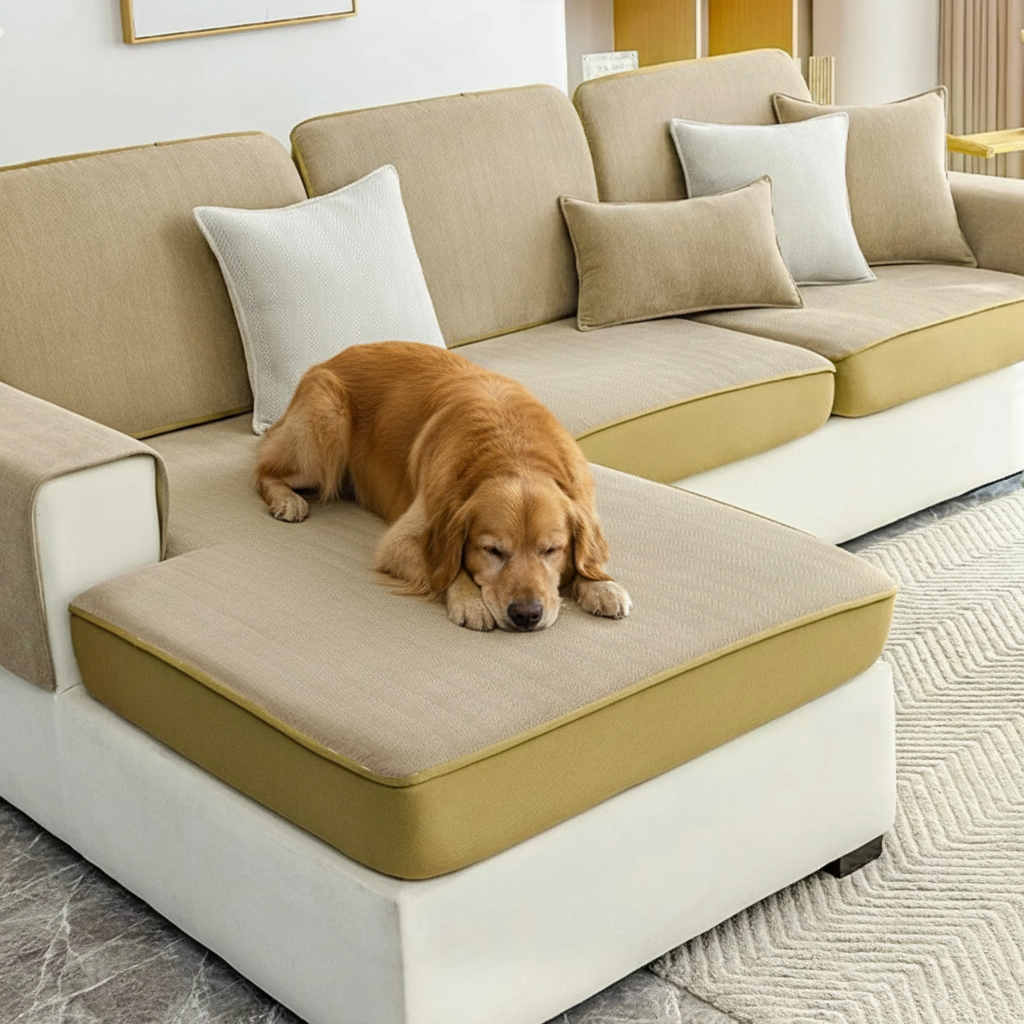 Universal Stretch Chenille Sofa Cover – Herringbone Design, Full Wrap, Pet & Spill Protection
