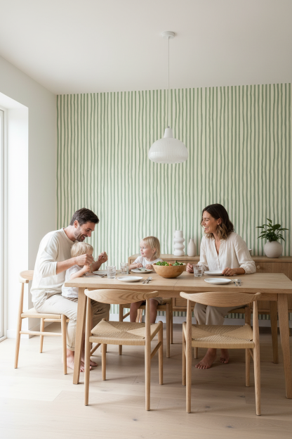 Dolce Stripe Wallpaper, off-white and sage