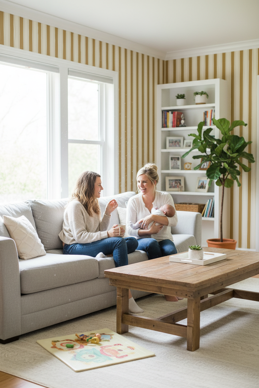 Riviera Stripe Wallpaper, off-white and mustard yellow
