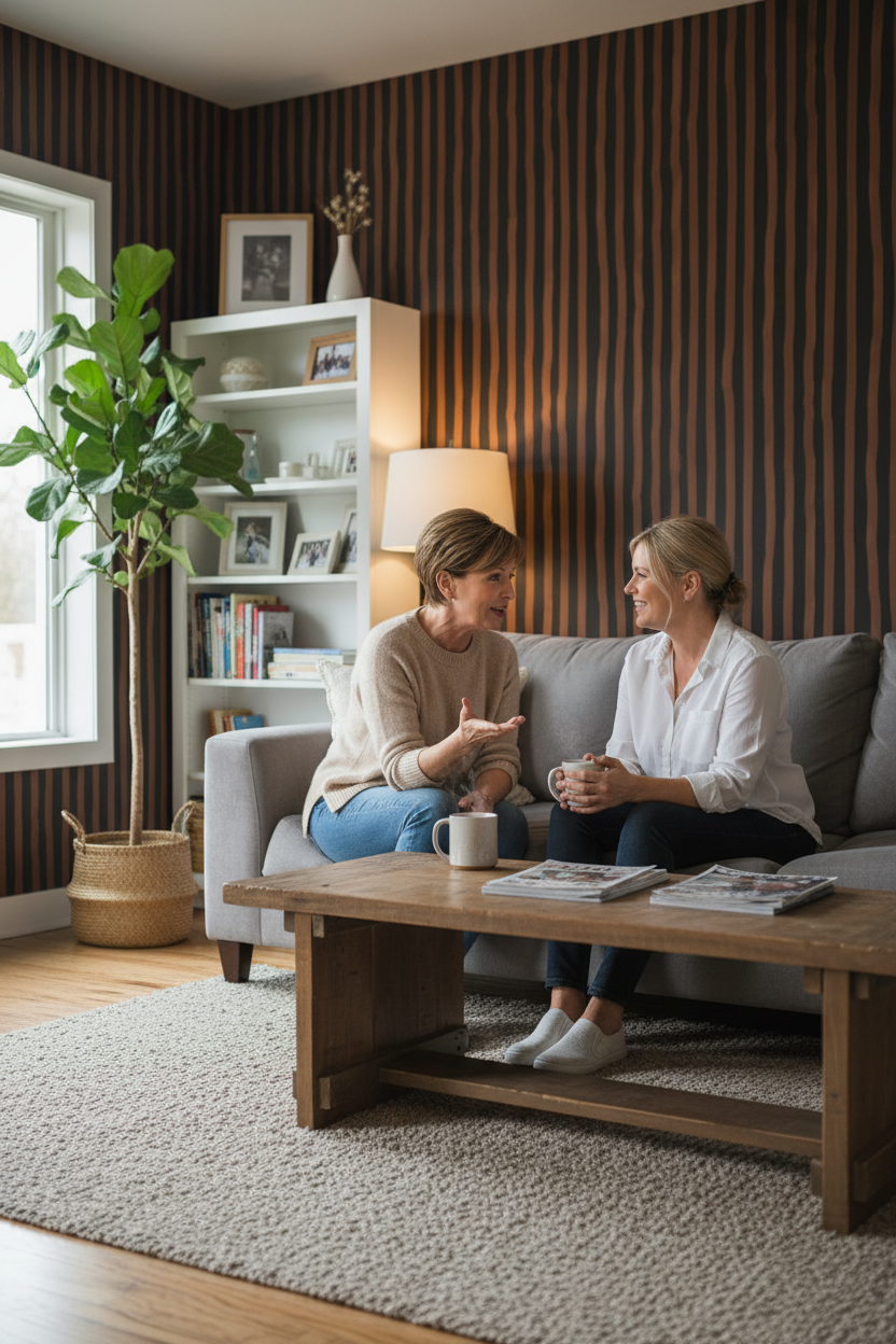 Dolce Stripe Wallpaper, black and chocolate brown