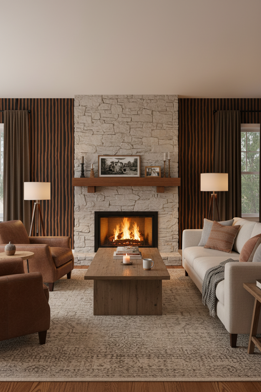 Dolce Stripe Wallpaper, black and chocolate brown