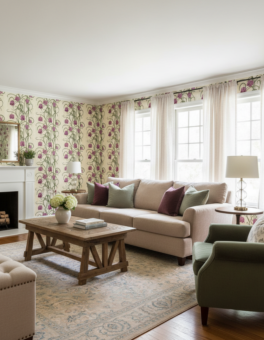 Campanas Wallpaper, tan and purple