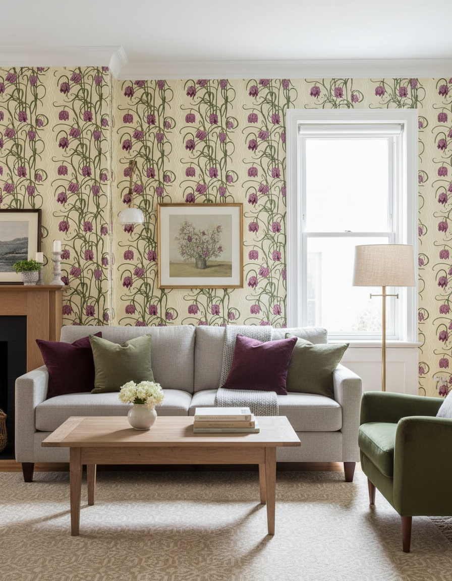 Campanas Wallpaper, tan and purple